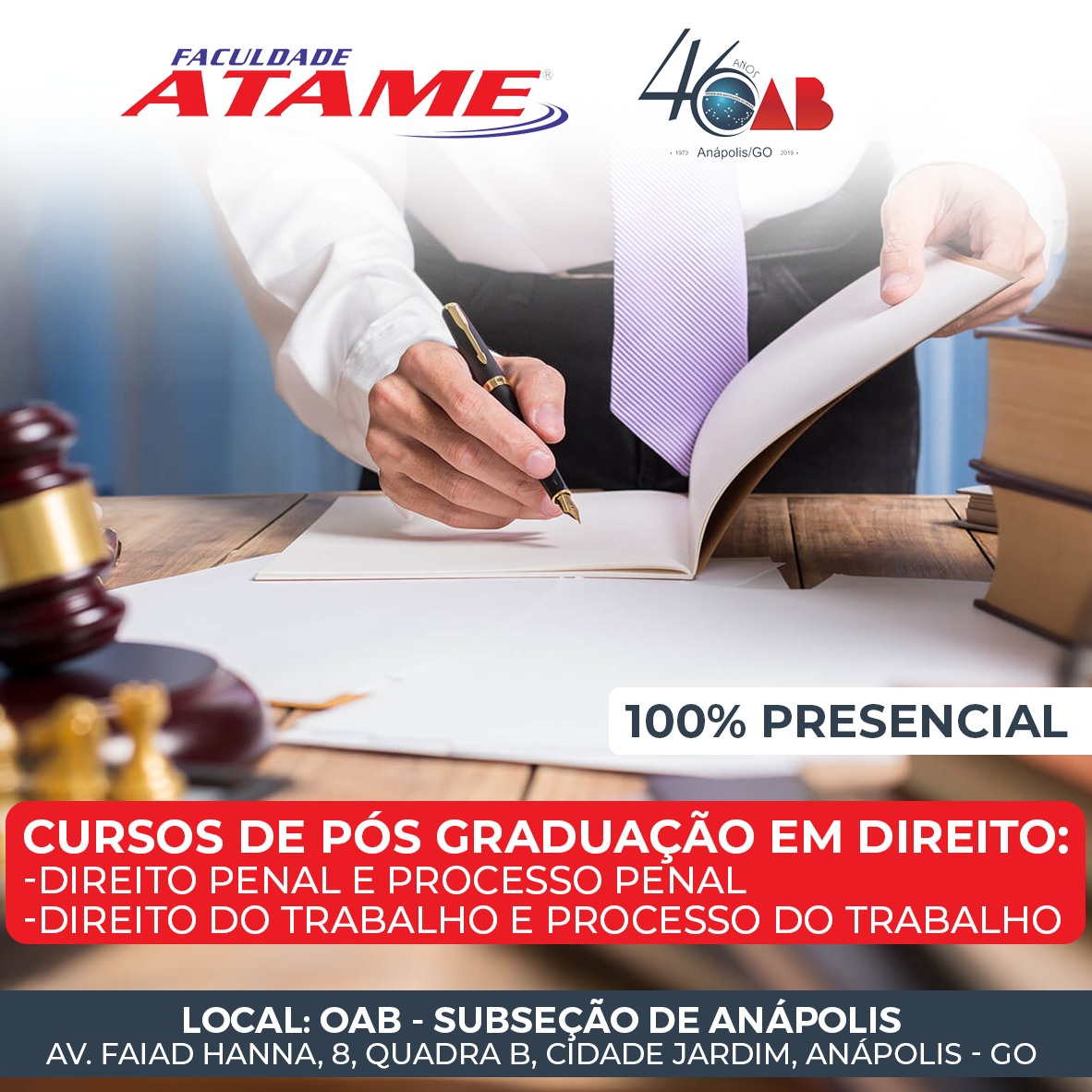 OAB Subseção Anápolis e Faculdade Atame fecham parceria para disponibilizar cursos de pós graduação em Anápolis