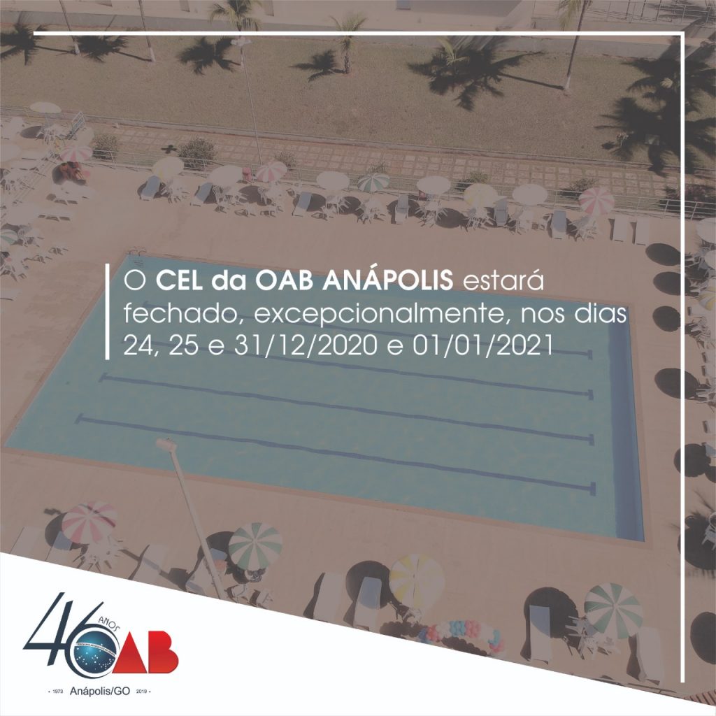 CEL Anápolis estará fechado nos dias 24, 25, 31/20 e 01/21