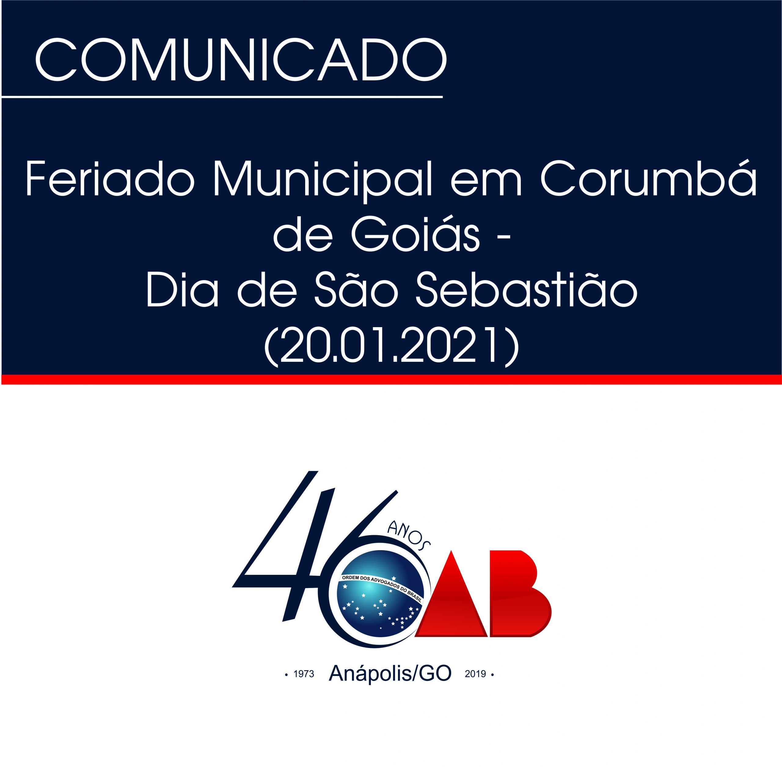 Feriado Municipal em Corumbá de Goiás – Dia de São Sebastião (20.01.2021)