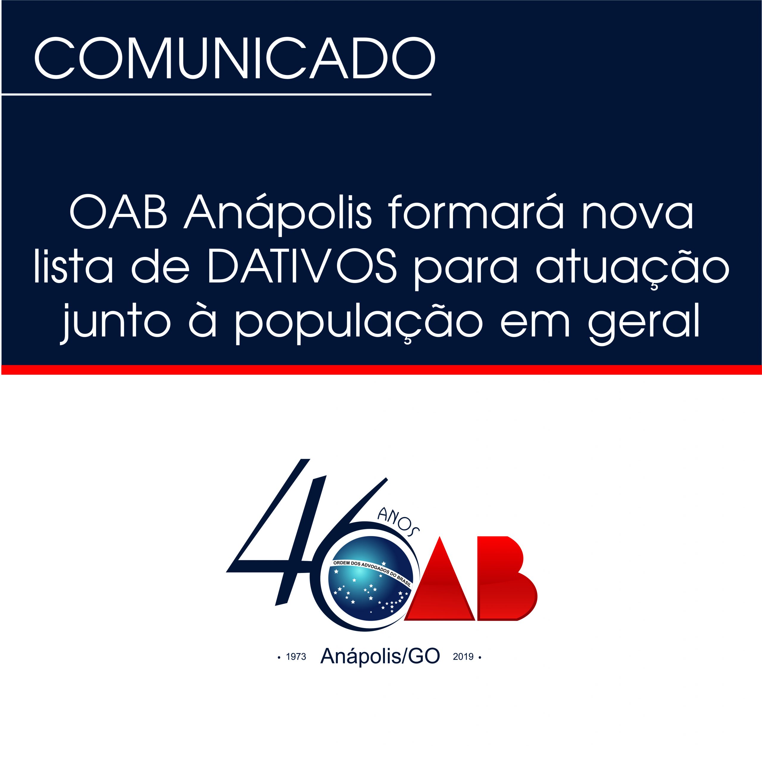 OAB Anápolis formará nova lista de DATIVOS para atuação junto à população em geral