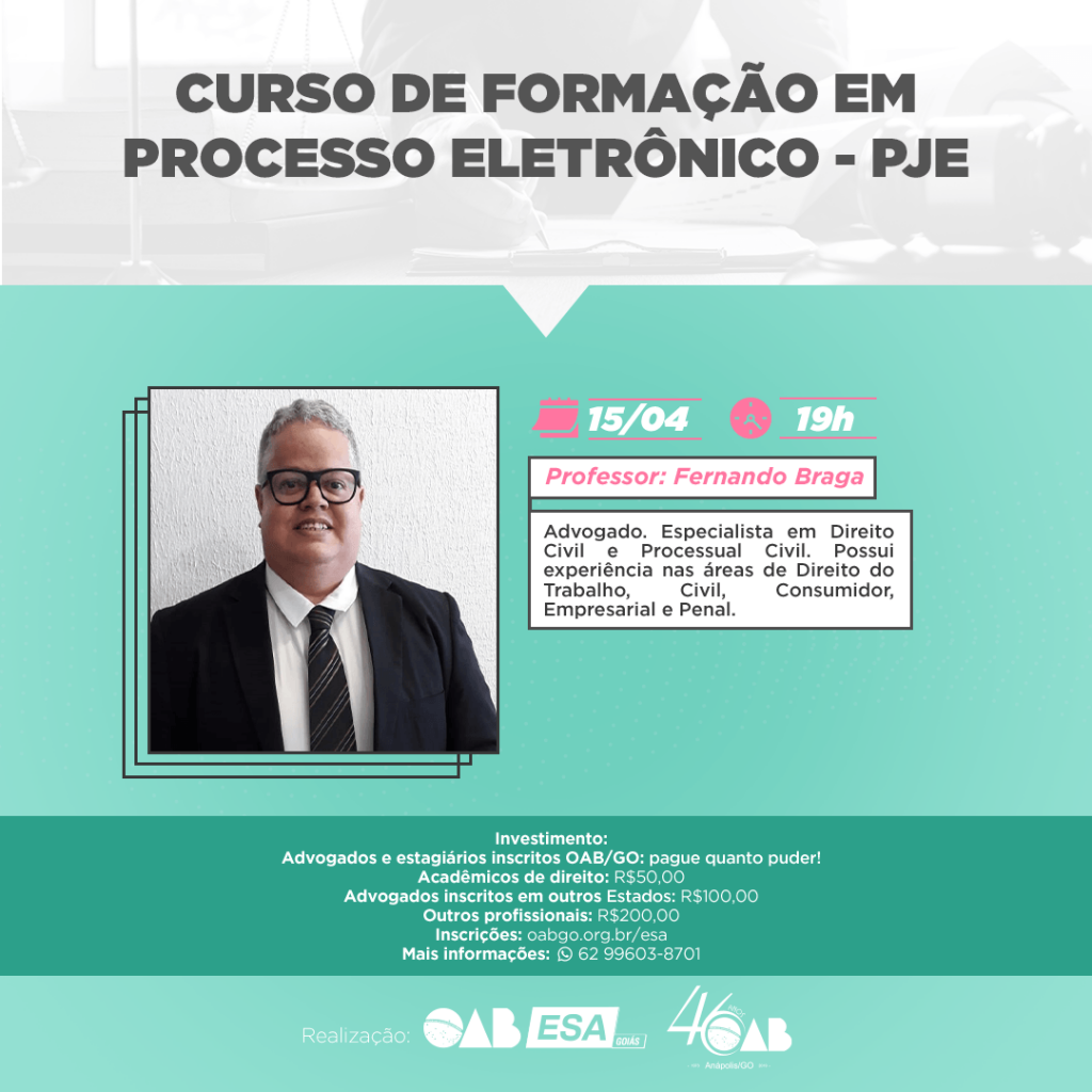 15/04- CURSO DE FORMAÇÃO EM PROCESSO ELETRÔNICO – PJE