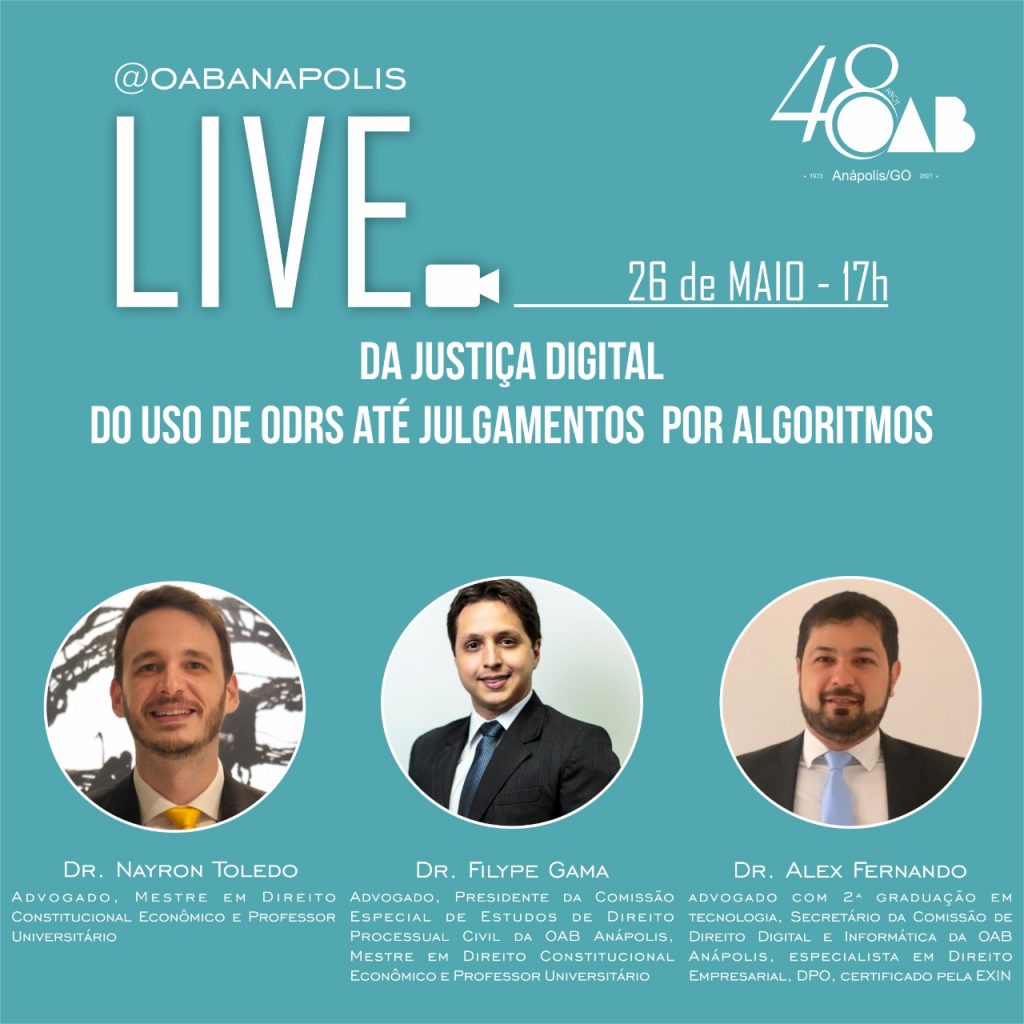 Live – JUSTIÇA DIGITAL: DO USO DE ODRS ATÉ JULGAMENTOS POR ALGORÍTIMOS