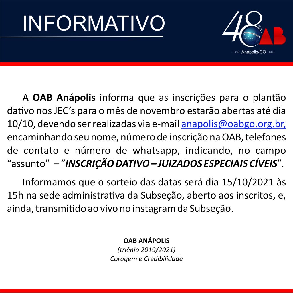 Inscrição para o Plantão Dativo nos JEC’s