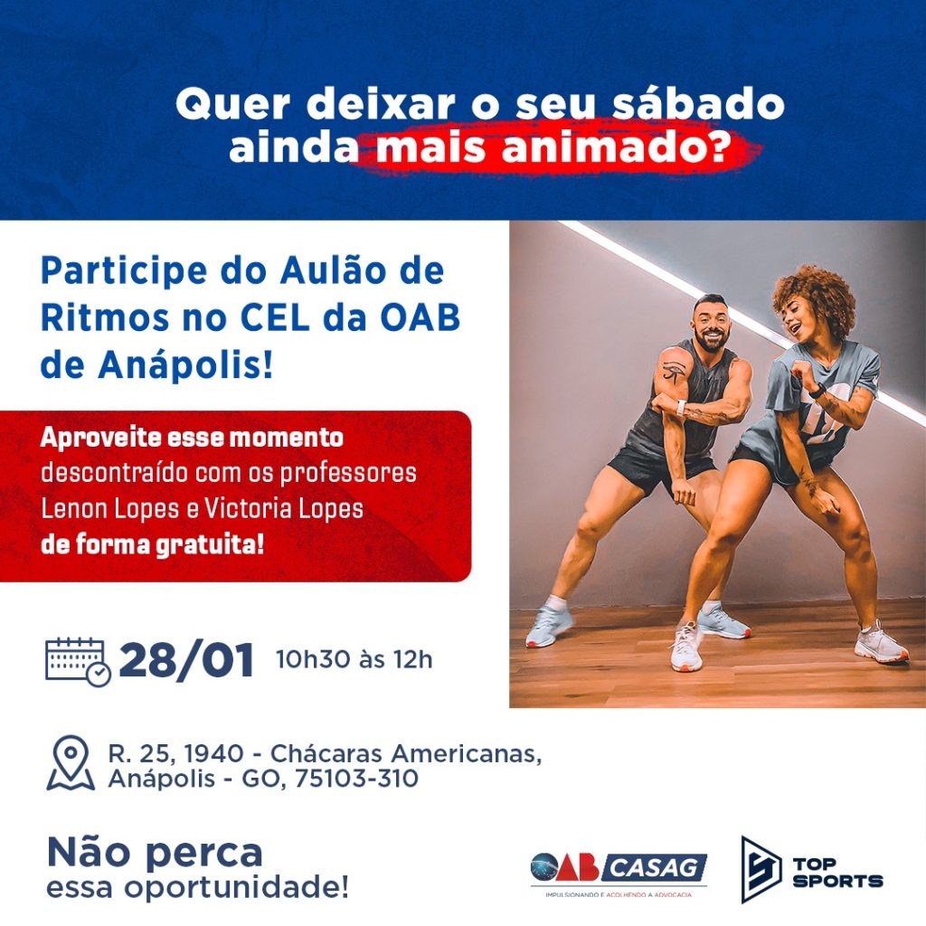 SÁBADO TEM AULA DE RITMOS NO CEL DE ANÁPOLIS