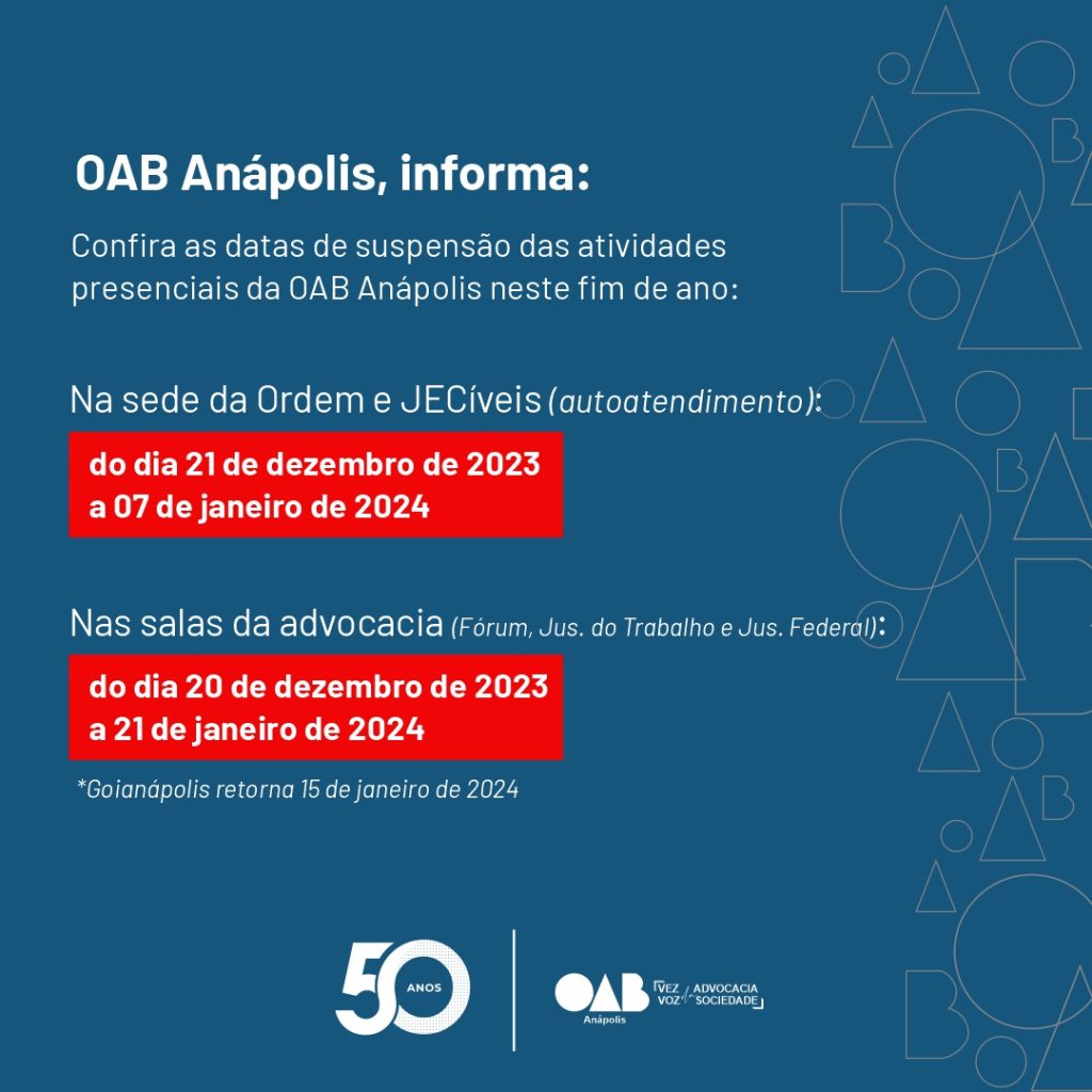 OAB ANÁPOLIS INFORMA RECESSO DE FIM DE ANO