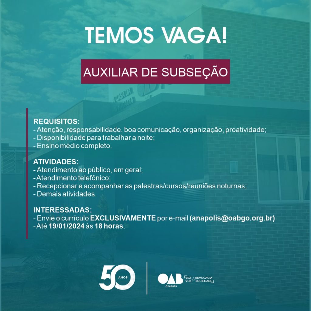 VAGA DE EMPREGO – Auxiliar de Subseção