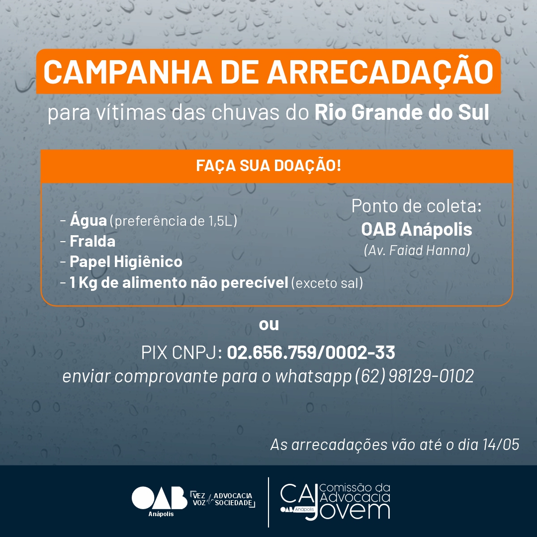 Campanha de arrecadação para vítimas das chuvas do Rio Grande do Sul