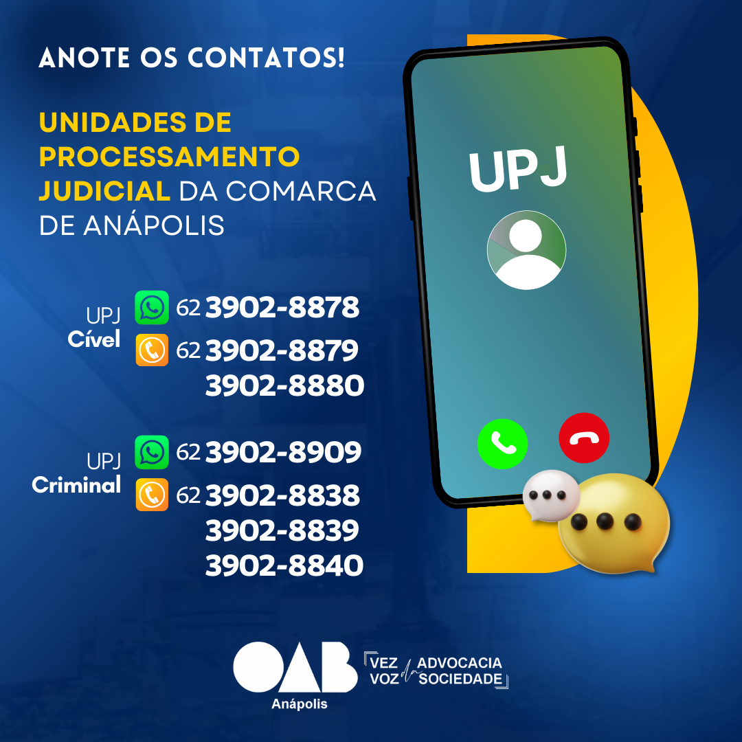 Novos Contatos das UPJs Cíveis e Criminais da Comarca de Anápolis