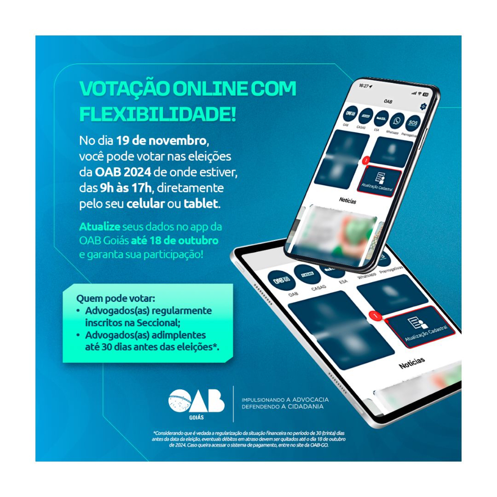 OAB-GO promove campanha de atualização cadastral da advocacia para eleições on-line em 2024